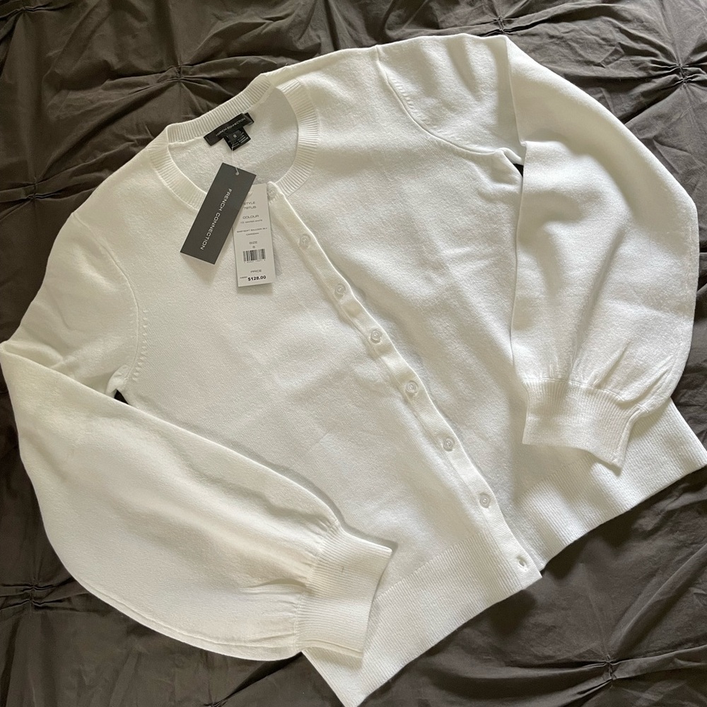 NWT French Connection Babysoft Balloon Sleeve White Cardigan